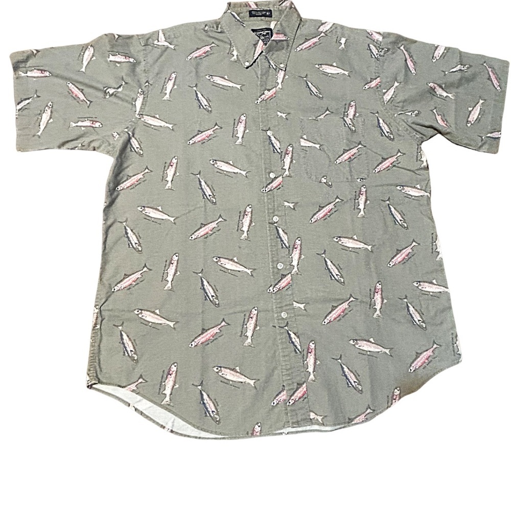 Britches Great Outdoors 90s Vintage Fish Print Button Down Shirt XL - Picture 8 of 13